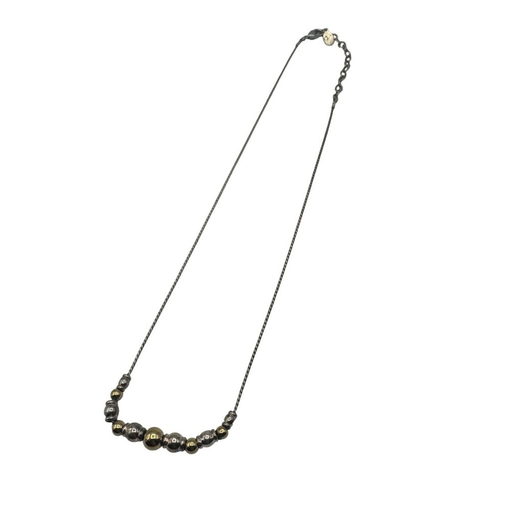 Metallic Beaded Necklace Two Tone Adjustable Chain